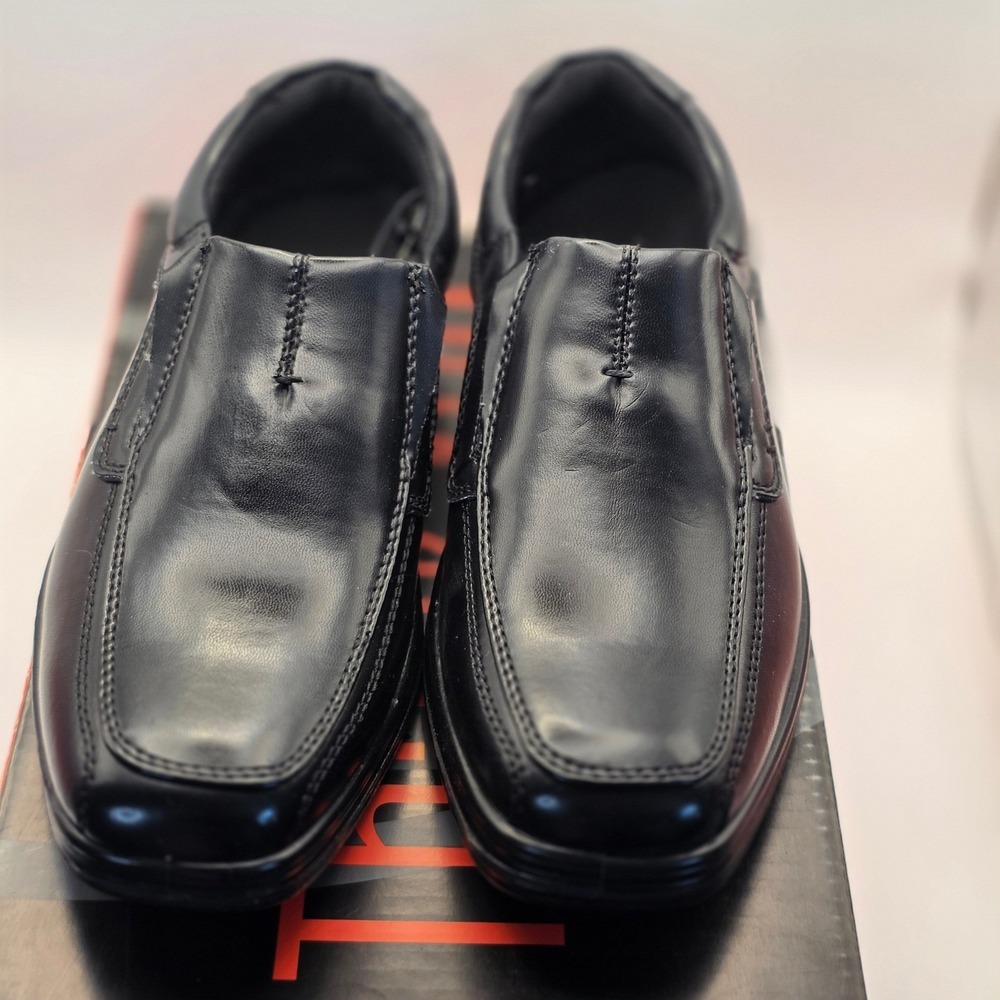 Deer Stags Wise Kids Black Slip On Dress Loafers Shoes Size 1M Square Toe Formal